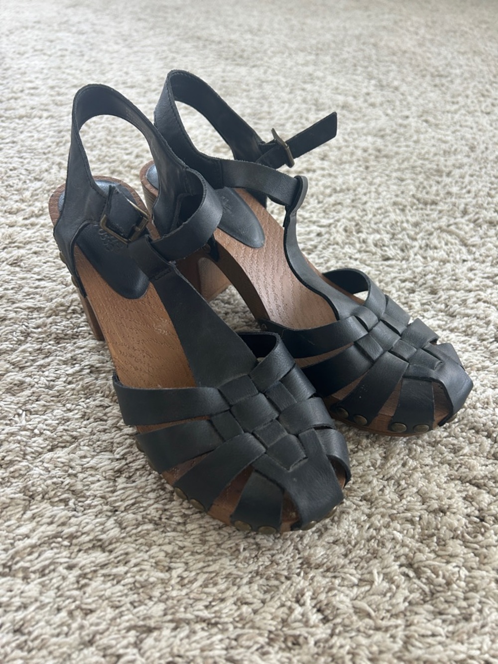 Charlotte Russe Black Woven Leather Wedge Sandals